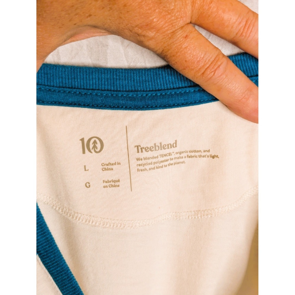 TreeBlend Classic Henley 3/4 Sleeves Teal & Ivory L Ethical Manufacturing - Picture 3 of 9